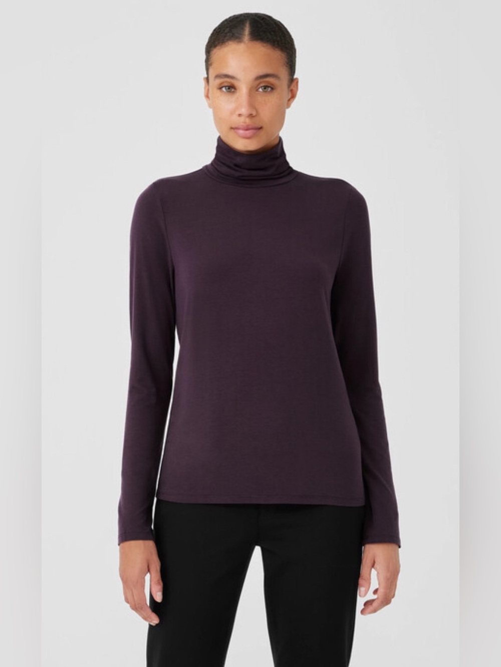 Eileen Fisher Fine Jersey Scrunch Neck Turtleneck in Deep Plum